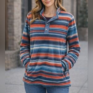 Eddie Bauer Multicolor Striped Fleece Pullover 🧡🩵